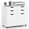 White MDF Mobile Filing Cabinet with Lockable Wheels and Storage Drawers